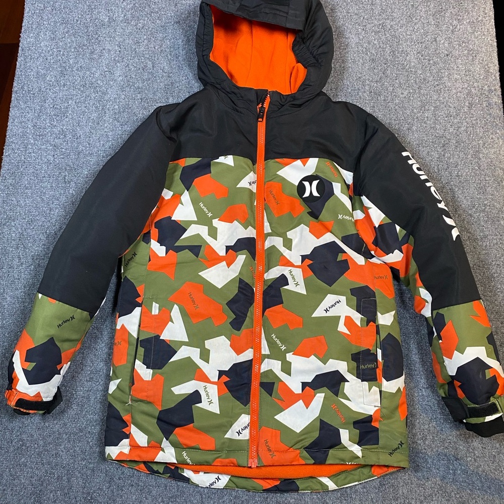 Hurley Orange Camo‎ Hooded Jacket boys size M 10/12